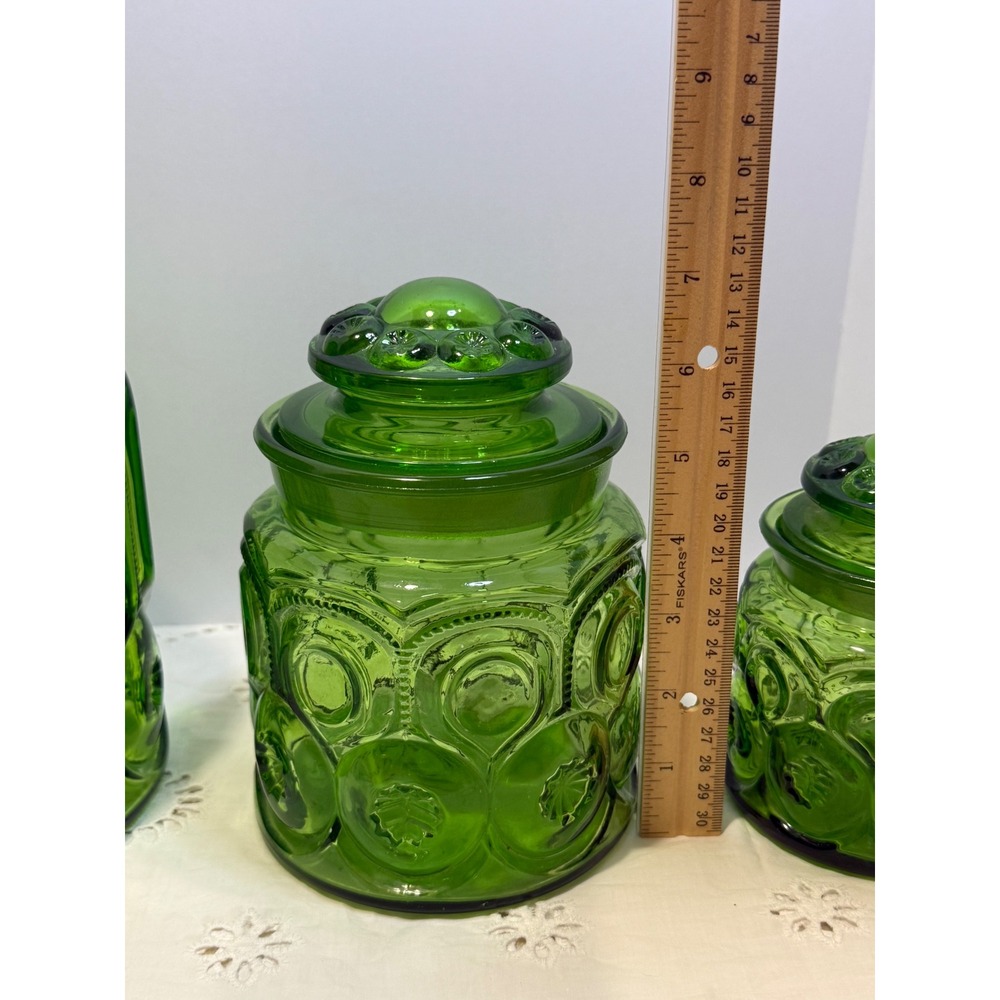 Vintage LE Smith Moon and Star Green Glass Canister Set 4 Piece Apothecary Jars - Picture 7 of 16